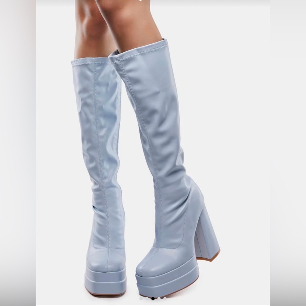 Sky Blue Knee-High Boots